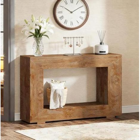 Mesa consola 120x30x83.5 cm marrón en madera con almacenaje estilo rústico (1/5)