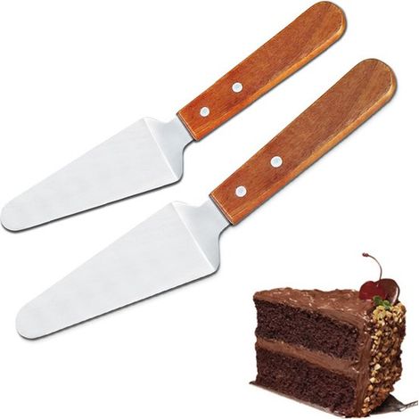 Cortador de pizza de 2 piezas, Acero inoxidable, Mango de madera, Fácil de limpiar, Resistente al calor, postres, Color plata, madera (1/5)