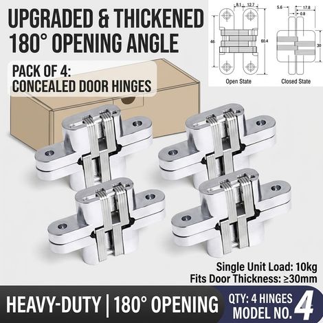 Charnière Invisible 180° Modèle 4 Zinc 10KG Lot de 4 Optimisation Espace Stabilité Structurelle Intérieur Placard (1/5)