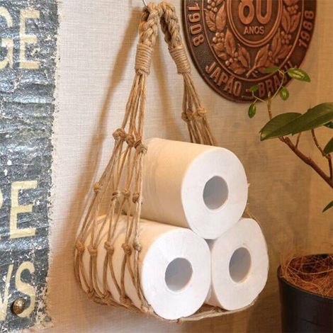 Porte Papier-toillette - Porte-Rouleau de Style hamac Porte-Papier hygiénique avec Ports de Suspension pour Salle de Bain Fait à 100% de Jute (1/5)