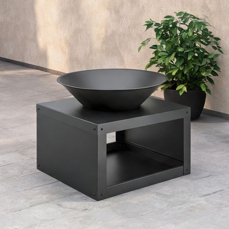 Brasero en métal avec rangement à bois et pique-feu 60 cm noir (1/5)