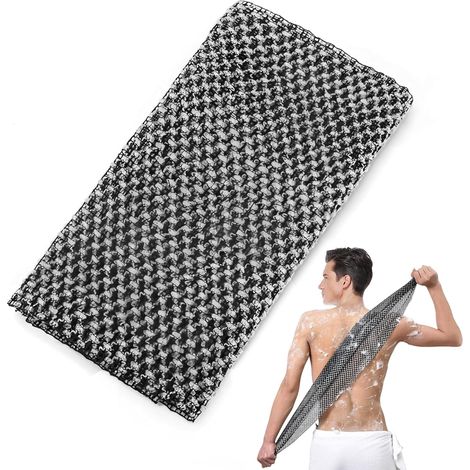 1 serviette exfoliante, serviette de douche exfoliante, longue serviette exfoliante, brosse de douche antibactérienne, pour femmes et hommes, nettoyage, mousse, élimination des peaux mortes spa (noir) (1/5)