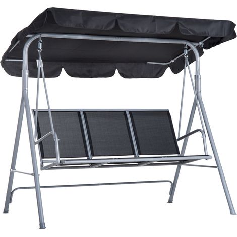 Dondolo da giardino 3 posti con tettuccio in metallo grigio 171x108x154 cm (1/5)