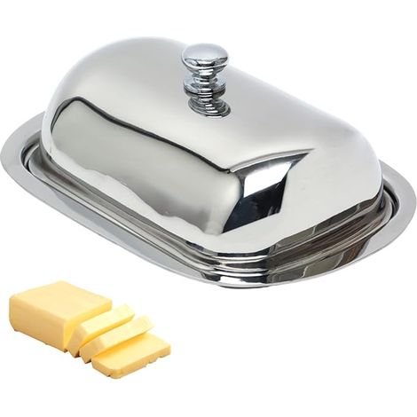Beurrier pour réfrigérateur, beurrier en acier inoxydable 16 x 12 cm avec couvercle et poignée, idéal pour les cuisines familiales et les restaurants. (1/5)