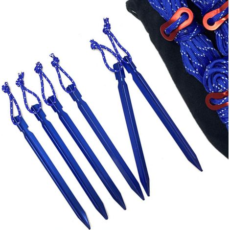 Zeltseil, Heringe und reflektierendes Seilset mit Aufbewahrungstasche, ideal für Camping im Freien, blau. (1/5)