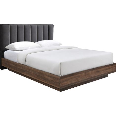 Letto 160 x 200 cm con testata in tessuto Grigio e naturale scuro – VONYLA