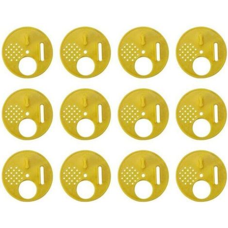 Disque D'entrée Pour Ruche - Plastique Jaune - 6,8 Cm - 4 Positions Réglables - Pour Ruches Nucléaires Barres Supérieures Et D'accouplement - 12 Pièces (1/4)