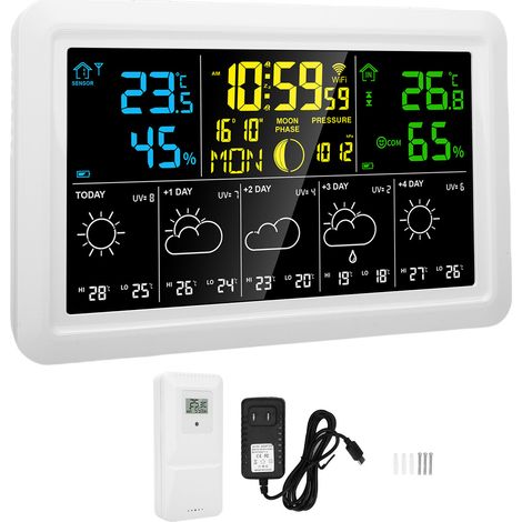 Reloj Meteorológico WiFi Pantalla Color 7,5 Pulgadas Termómetro Higrómetro Atómico Previsión 5 Días Sensor Inalámbrico Ideal para el Hogar (1/5)