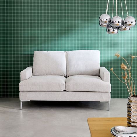 Canapé 2 places en tissu L 143 x P 90 x H 89cm - Hans Tissu Blanc cassé (1/5)