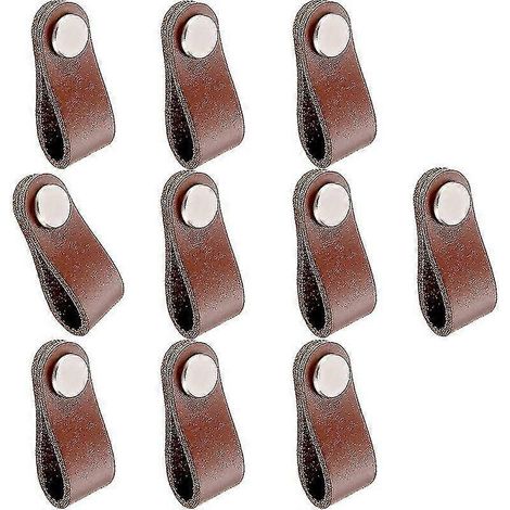 10 Stück Möbelgriffe, braune Ledergriffe, Schrankgriffe, Lederschlaufen