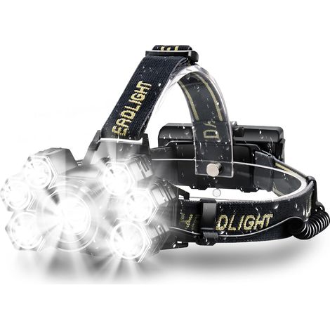 Lampe frontale rechargeable ultra puissante, lampe frontale LED avec 7 modes d'éclairage (sur 5), rechargeable par USB, orientable à 90° et légère. (1/5)