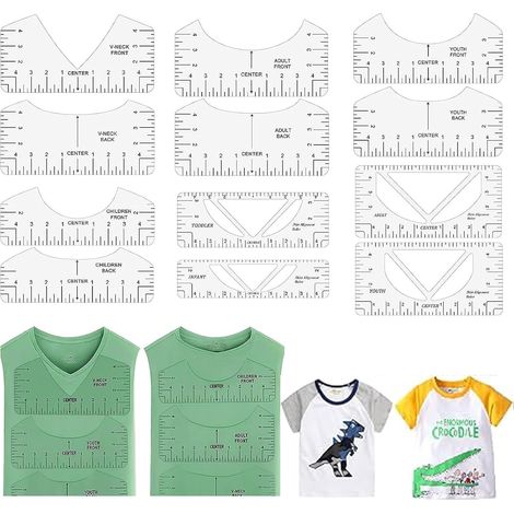12 Pièces Outil de Mesure pour la Fabrication de T-shirts Règles D'alignement de T-Shirts DIY Col Rond et Col en V Règle Couture en PVC pour Dessin Outil Sur Mesure pour Vêtements de Bricolage (1/5)