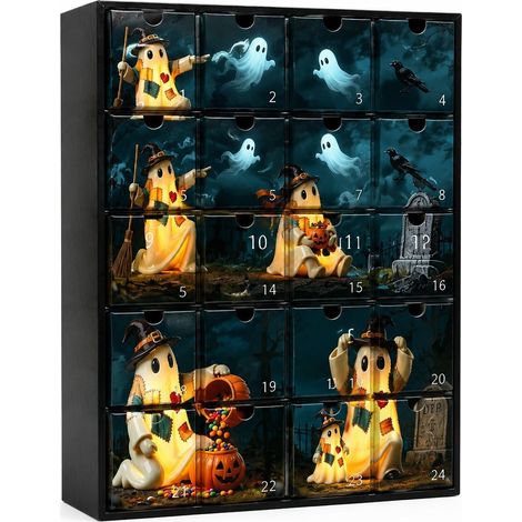Ensemble de 24 décorations lumineuses fantômes vintage patchwork pour Halloween, en acrylique (1/5)