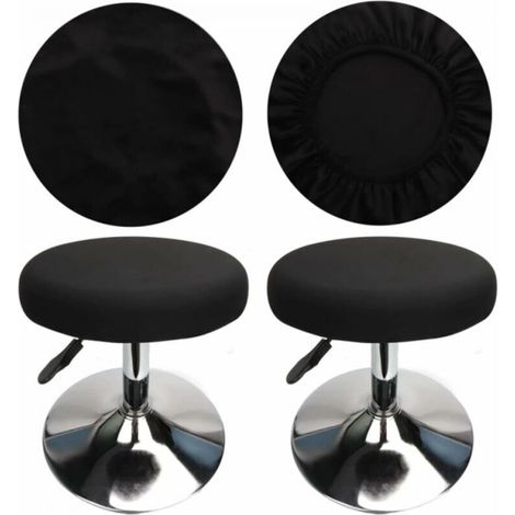 (4 pièces noir) Housse de tabouret ronde housse de tabouret de bar, tissu de luxe, diamètre 28-28 cm, extensible, lavable et anti-poussière (1/4)