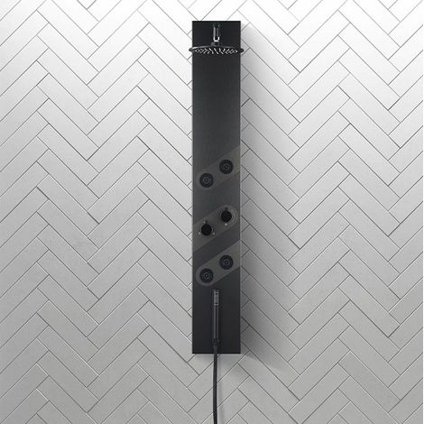 Distribain – Colonne de douche hydromassante noir mat 4 jets – Acier inoxydable – Dôme de pluie – Dimensions 200 x 1400 mm (1/3)