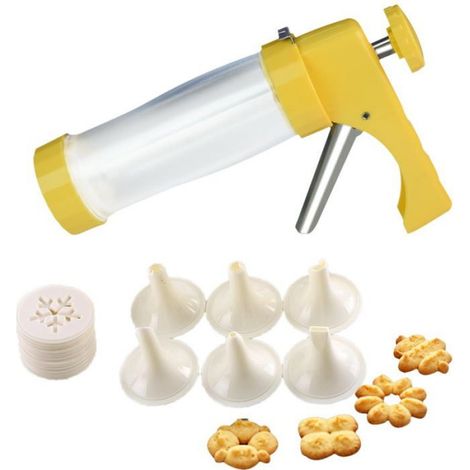 1 presse à biscuits, 16 disques décoratifs, 6 douilles, résine ABS, poignée ergonomique, base antidérapante, pâtisserie familiale (1/4)