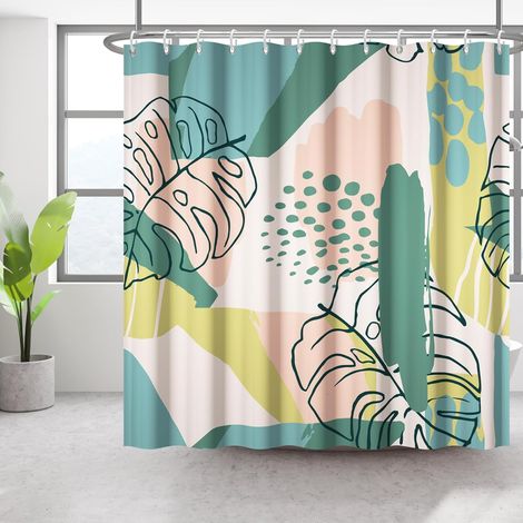 180x180cm Rideau De Bain Plante Abstraite Imperméable Boho Botanique Douche Aquarelle Milieu Du Siècle Plante Tropicale Lavable Baignoire (1/5)