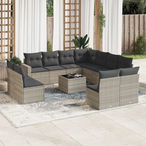 vidaXL Set Divano Giardino 12 pz con Cuscini Grigio Chiaro Polyrattan (1/3)