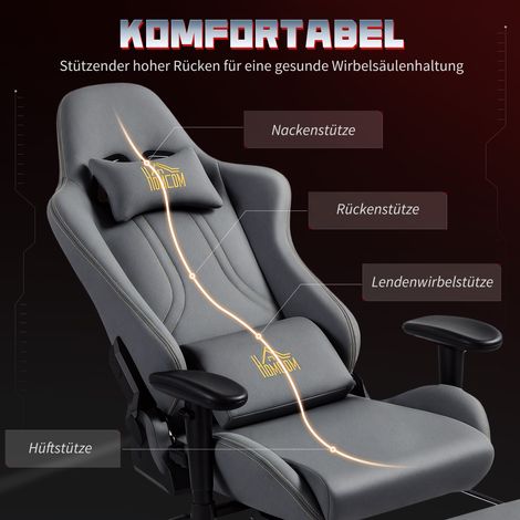 Fauteuil gaming ergonomique réglable avec accoudoirs 3D, chaise de bureau pivotante à roulettes, support lombaire, gris (1/4)
