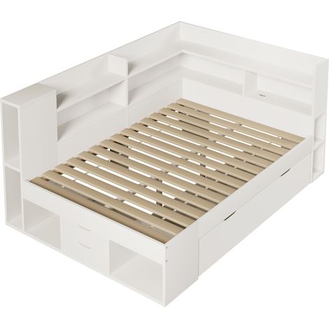 Cama de día 140x200 cm blanca con LED, USB-C, almacenaje y cajones, incl. somier (1/5)