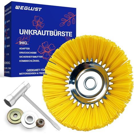 Weed Killer Brush Nylon 200 x 25.4 mm for Strimmer with Wire Brush and Nylon Bristles (Yellow)
