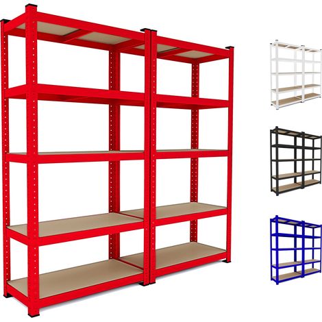 2 Scaffali In Metallo E MDF Scaffale Ad Alta Portata Fino a 875 kg Con 5 Ripiani Regolabili Ideale Per Garage Officina Cantina Capannone Magazzino Design Modulare 180 x 90 x 40 cm (Rosso) - Colore: Ro