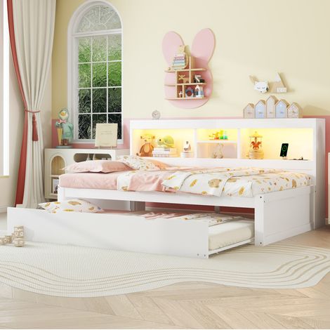 struttura letto 90x200 estraibile LED ricarica bianco OKMYHOME (1/5)