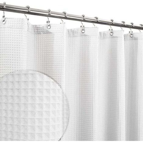 Rideau de douche en mélange de coton, tissage gaufré en nid d'abeille, doux et spa d'hôtel, lavable, blanc, 72 x 72 pouces
