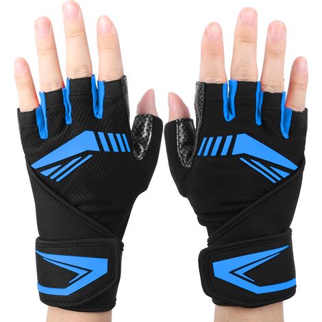 Gants de fitness antidérapants BOODUN, demi-doigts, poignet allongé (Noir Bleu XL) (1/5)