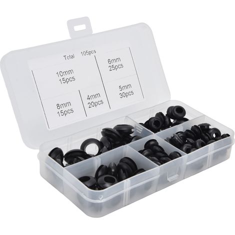 Lot de 105 anneaux passe-cables en caoutchouc assortis pour filage plomberie protection avec boite rangement (1/5)