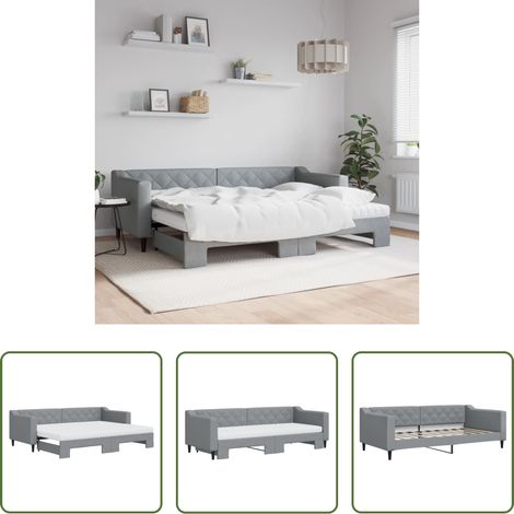 vidaXL Sofa-Bett - Tagesbett Ausziehbar mit Matratze Hellgrau 80x200 cm Stoff (1/5)