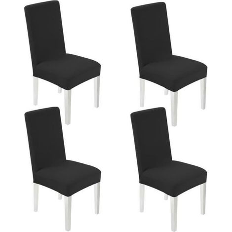 Housse de Chaise - Extensible Polyester Spandex - Pour Chaise Salle à Manger Hauteur Dos 45-55 cm - Lot de 4 Noir (1/4)