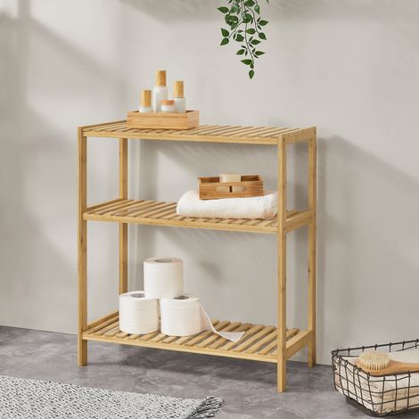 Estantería de bambú con 3 niveles Nyköping efecto madera 58 x 26 x 66 cm [en.casa] (1/5)