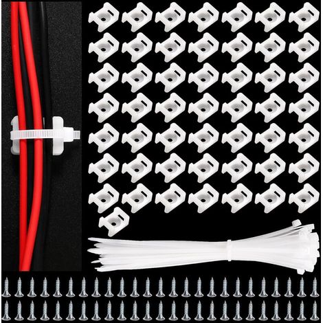 50 Sets 22.3 x 15.9 mm Saddle Type Cable Ties, Saddle Type Cable Holder, with M3.5 Screws and Cable Ties, for Wire Management, White (1/5)
