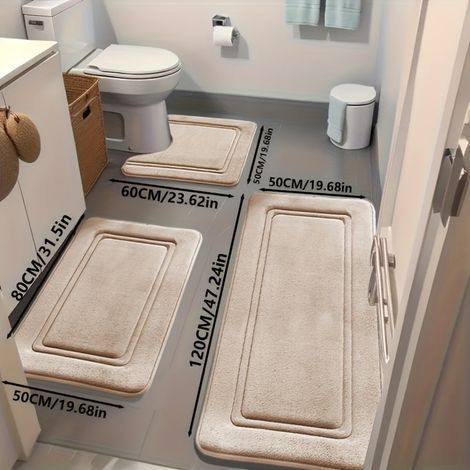Lot de 3 tapis de bain ultra-absorbants Tapis de bain antidérapants en polyester pour baignoire et douche, confortables et doux, revêtements de sol décoratifs par Aijing - Beige (1/4)