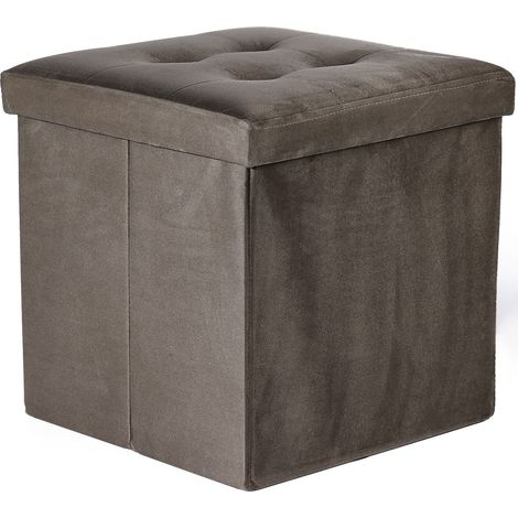 Puff plegable Valora L de terciopelo marrón con almacenamiento (1/5)