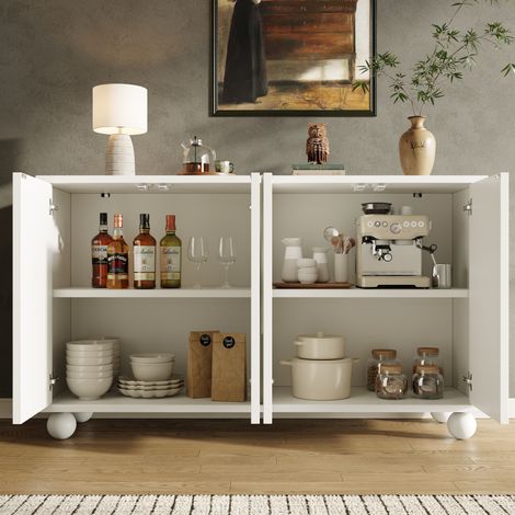 Buffet 120x35x71 cm avec étagères réglables et anti-basculement blanc (1/5)