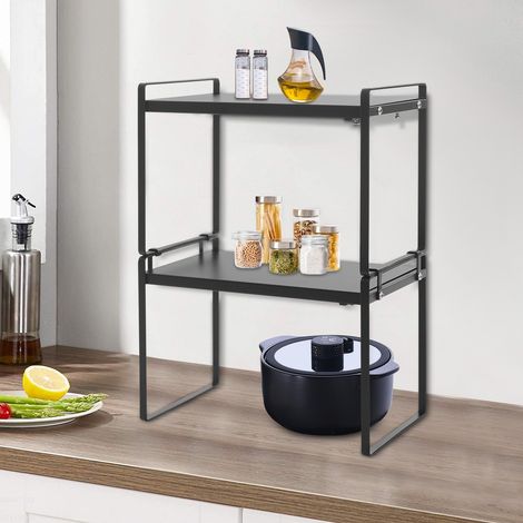2-Tier Carbon Steel Stackable Cupboard Shelf Rustproof Adjustable Organizer