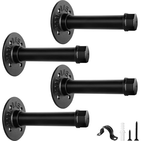 Set of 4 Tubular Wall Shelf Brackets Wall Shelf Bracket Clothes Rack Shelf Bracket 10 cm Black (1/4)