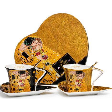 Tasses en porcelaine Klimt Kiss (2 x 180 ml) + cuillères - IDÉE CADEAU (1/5)
