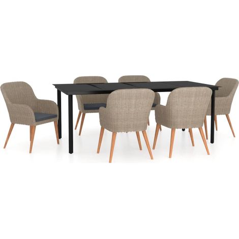 vidaXL Set da Pranzo da Giardino 7 pz con Cuscini Marrone (1/5)