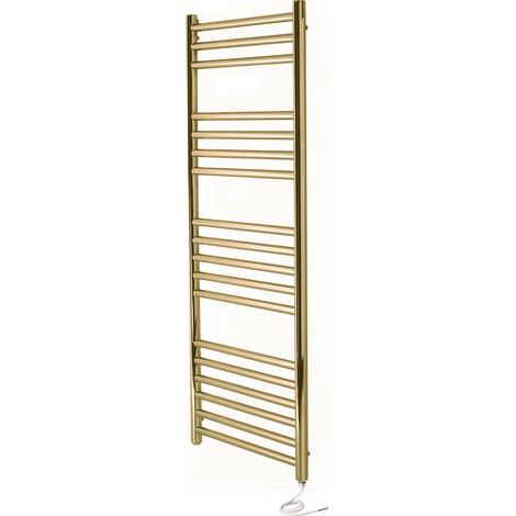 Manissa Boston Electric Brushed Brass Heated Towel Rail 500mm W x 1000mm H Bathroom Towel Radiator (1/4)
