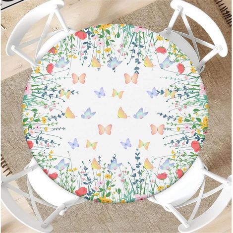 Nappe ronde avec élastique Ø 90cm, Papillons & Fleurs, lavable