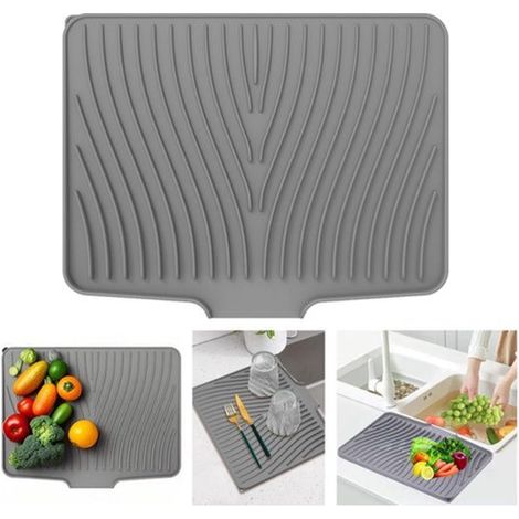Tapis de vaisselle - Tapis d'égouttage - Tapis d'évier - Tapis de vaisselle pour couverts - Tapis d'égouttage - Tapis de vaisselle en silicone - Tapis de vaisselle avec égouttoir - gris (1/5)