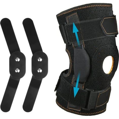 Ginocchiera regolabile con cerniera, tutore per rotula e legamenti con stabilizzatori laterali e cuscinetti in gomma, taglia XL (1/4)