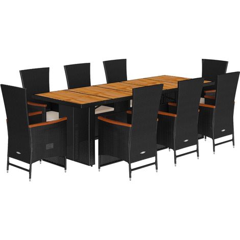 Maison Exclusive - 9-tlg. Garten-Essgruppe mit Kissen Schwarz Pol (1/5)