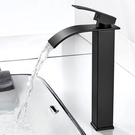 Moderne Robinet Lavabo Cascade Haut, Mitigeur Monocommande Lavabo en Laiton, Eau Chaude et Froide Disponible, Robinetterie Cascade Chromé (1/5)