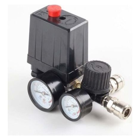 Pressostat de compresseur d'air, régulateur de pression, manomètre 220 V 0–180 psi avec raccord rapide (1/5)