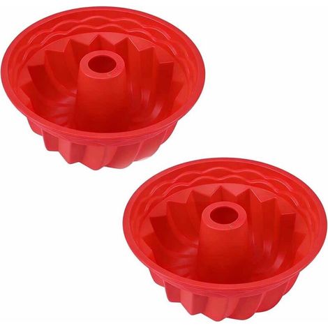 Deux moules à gâteaux Gugelhupf, en silicone rouge, de 23 cm de diamètre et 10 cm de hauteur, peuvent résister à des températures allant jusqu'à environ 250 degrés Celsius. (1/5)