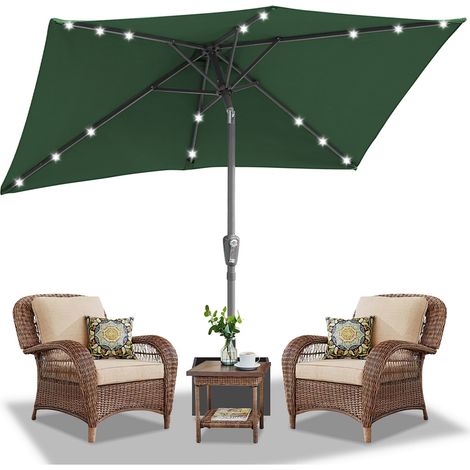 Randaco 140x210m Sonnenschirm UV50+ Neigbar Sonnenschutz Gartenschirm Strandschirm LED Solar, knickbar, Schirmtuch mit PA-Beschichtung, Grün